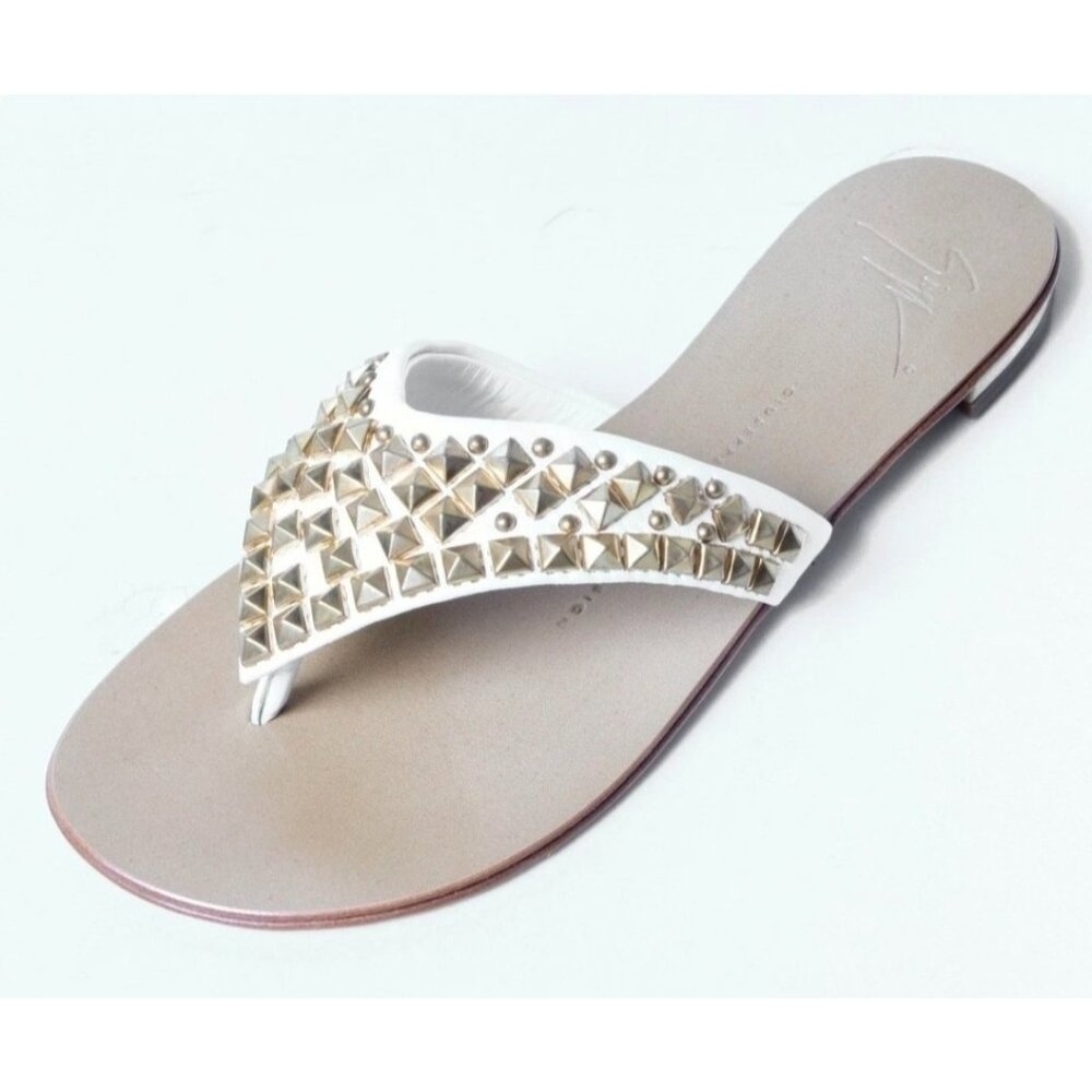 Giuseppe Zanotti White Leather Studded Sandals Women’s Size 36 Vero Cuoio